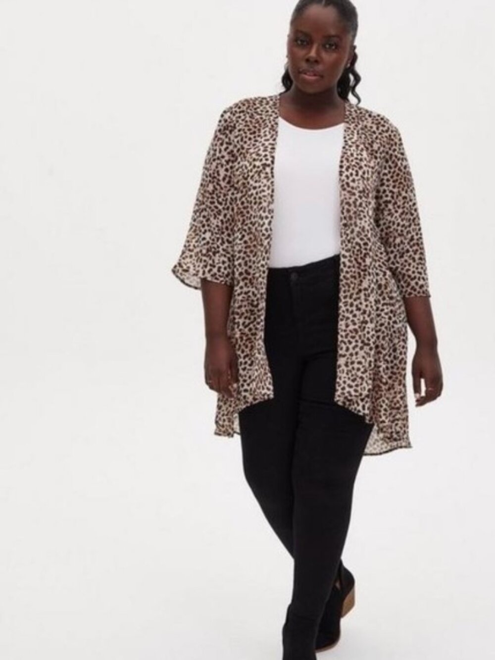 Torrid EUC size 3 Ruffle leopard print Kimono